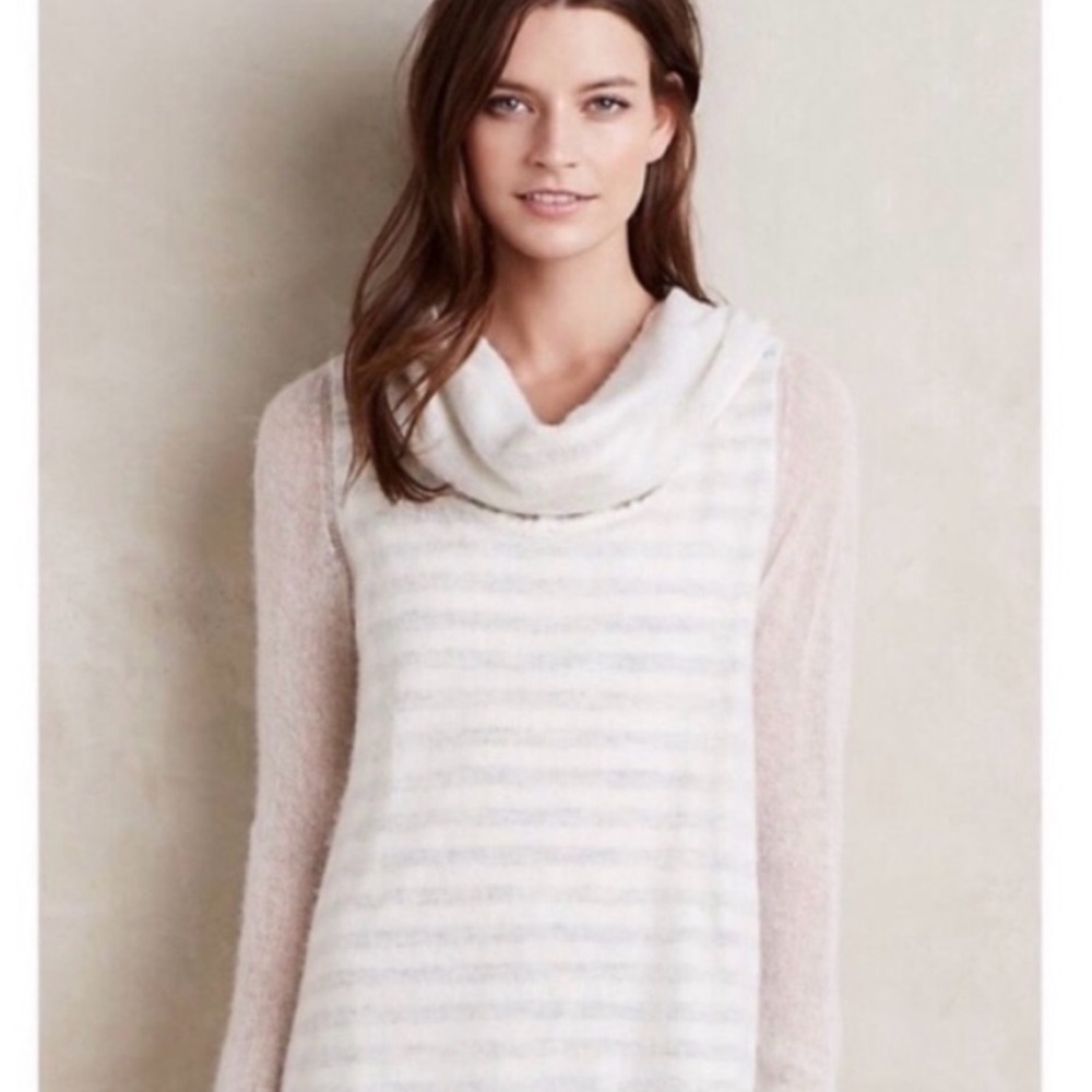 Anthropologie Moth Elegant White Striped Cowl Neck Sweater Alpaca Blend Sz xs